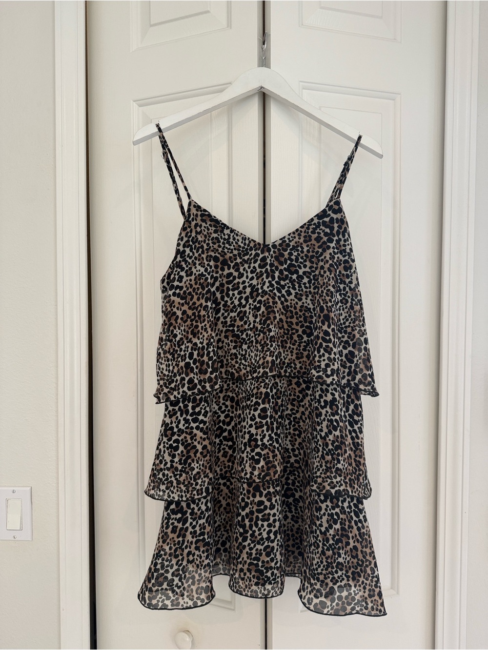 Show Me Your MuMu Leopard Tiered Spaghetti Strap Mini Dress - Brown & Black